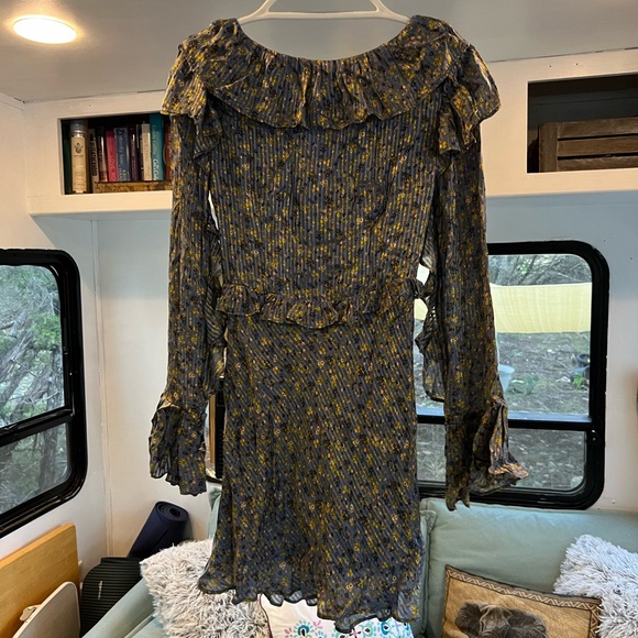 Free People Sweetest Thing Mini Midnight Cowboy Blue Floral Ruffle Dress(size:8) - Picture 6 of 8